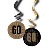 Swirls hangdecoratie 60 jaar zwart/goud 6 stuks