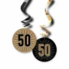 Swirls hangdecoratie 50 jaar zwart/goud 6st