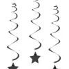 Swirls hangdecoratie sterretjes zwart 6 stuks