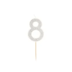 Taartkaarsje cijfer 8 glitter zilver