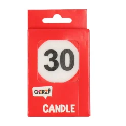 Taartkaarsje 30 rood/wit – 1 stuk