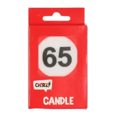Taartkaarsje 65 rood/wit – 1 stuk