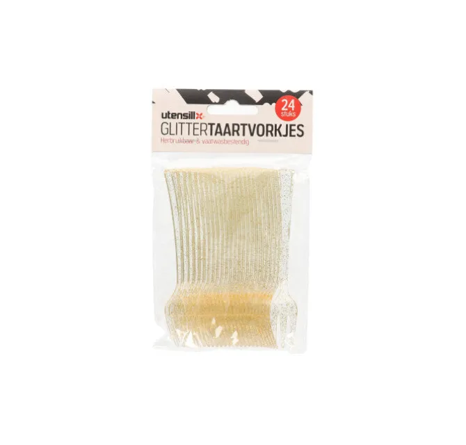 Taartvorkjes plastic glitter 24 stuks