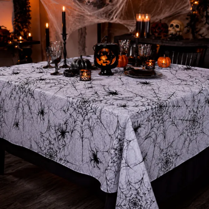 Tafelkleed Halloween plastic zwart/wit 260 x 130cm