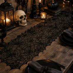 Tafelloper Halloween spinnenwebben zwart 33 x 183cm