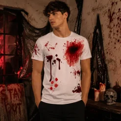 T-shirt Halloween wit bloederig one size