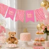Vlaggenlijn baby shower roze - 4m