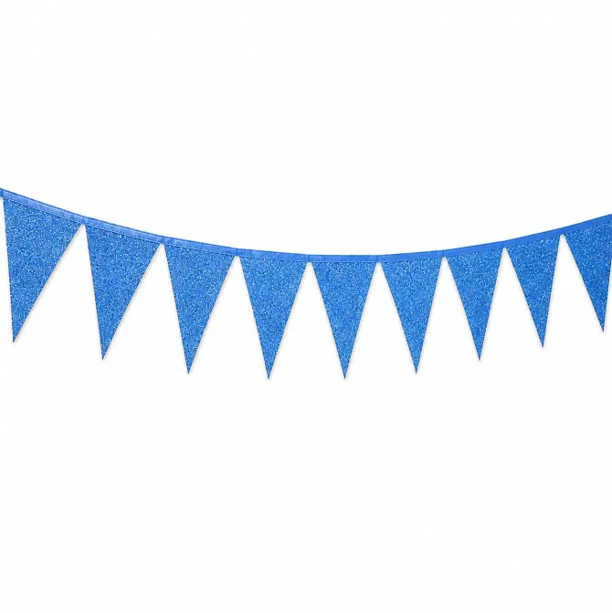 Vlaggenlijn glitter blauw groot - 6m (10 vlaggen)