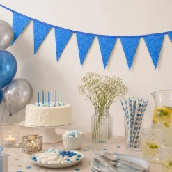 Vlaggenlijn glitter blauw groot - 6m (10 vlaggen)