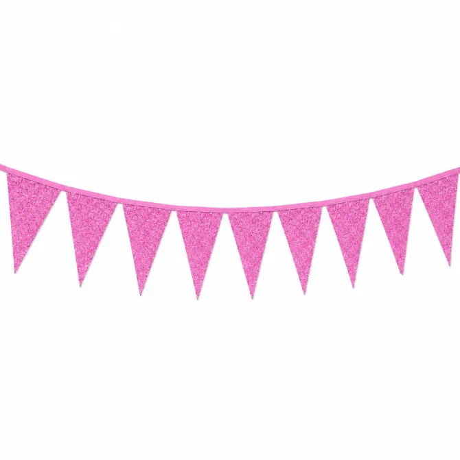 Vlaggenlijn glitter fel roze groot - 6m (10 vlaggen)