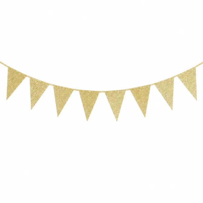 Vlaggenlijn glitter goud groot - 6m (10 vlaggen)
