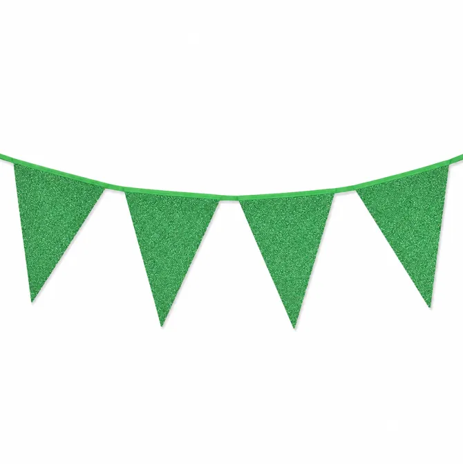 Vlaggenlijn glitter groen groot - 6m (10 vlaggen)