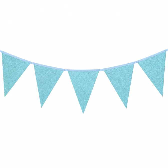 Vlaggenlijn glitter lichtblauw groot - 6m (10 vlaggen)