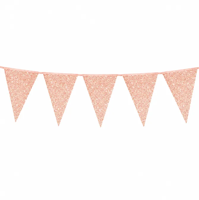 Vlaggenlijn glitter roségoud groot - 6m (10 vlaggen)