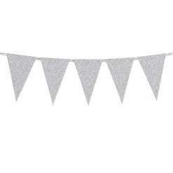 Vlaggenlijn glitter zilver klein - 6m (12 vlaggen)