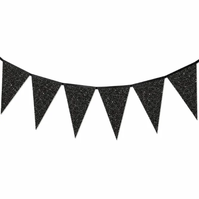 Vlaggenlijn glitter zwart groot - 6m (10 vlaggen)