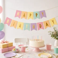 Vlaggenlijn Happy Birthday pastel (6 meter)