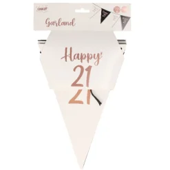 Vlaggenlijn Happy 21 rosegoud papier - 5m (15 vlaggen)