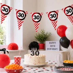 Vlaggenlijn 30 jaar rood/wit 3m