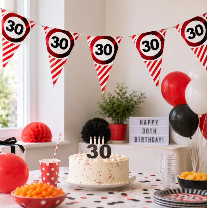 Vlaggenlijn 30 jaar rood/wit 3m