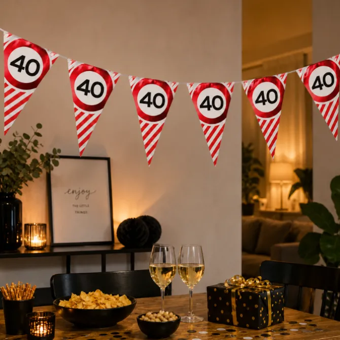 Vlaggenlijn 40 jaar rood/wit - 3m