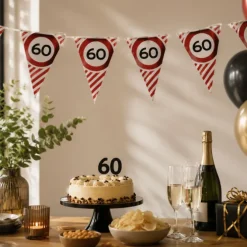 Vlaggenlijn 60 jaar rood/wit - 3m (10 vlaggen)