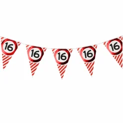 Vlaggenlijn 16 jaar rood/wit - 3m (10 vlaggen)