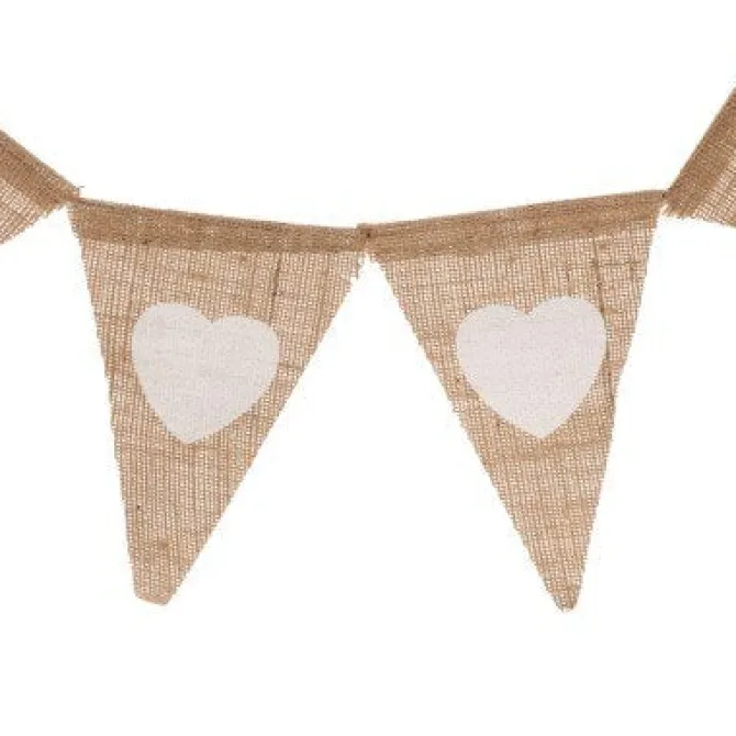 Vlaggenlijn linnen hart beige/wit - 2m (13 vlaggen)