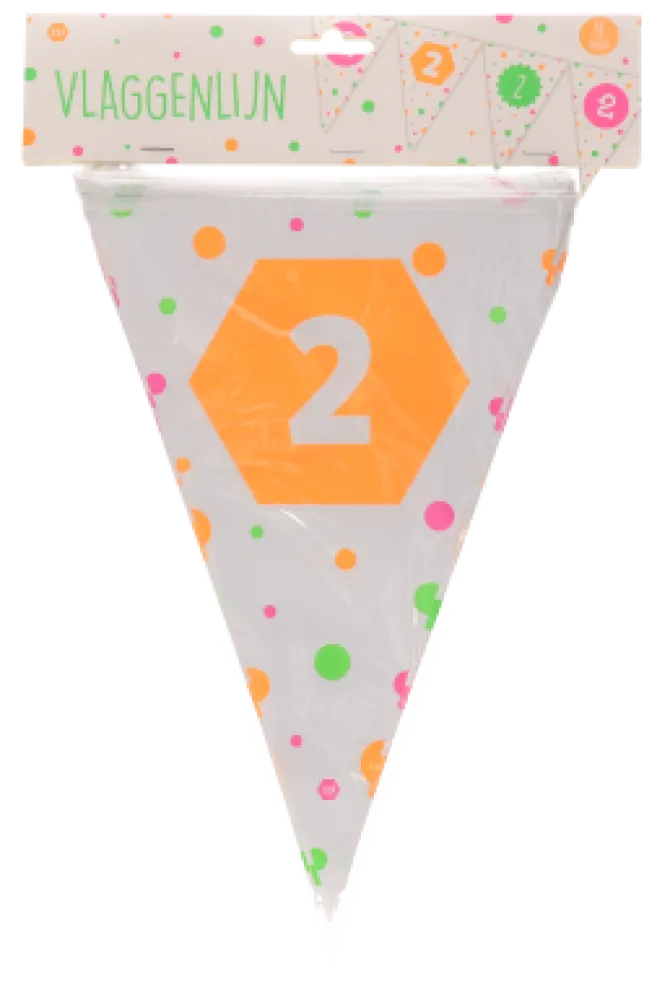 Vlaggenlijn neon 2 jaar - 4m (15 vlaggen)