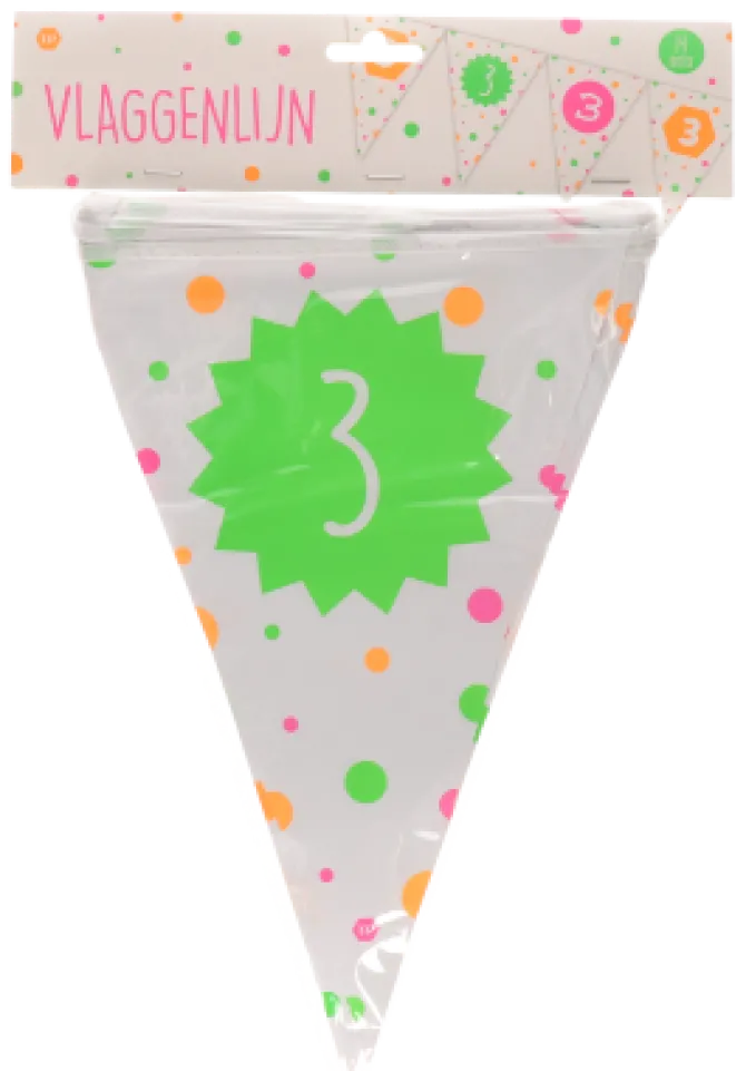 Vlaggenlijn neon 3 jaar - 4m (15 vlaggen)