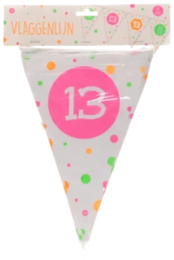Vlaggenlijn neon 13 jaar - 4m (15 vlaggen)