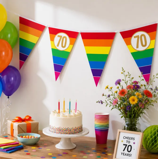 Vlaggenlijn regenboog goud 70 - 5m (15 vlaggen)