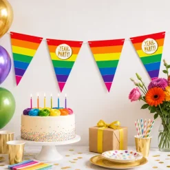 Vlaggenlijn regenboog goud Yeah party - 5m (15 vlaggen)