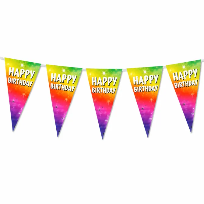 Vlaggenlijn regenboog Happy birthday - 6m (15 vlaggen)