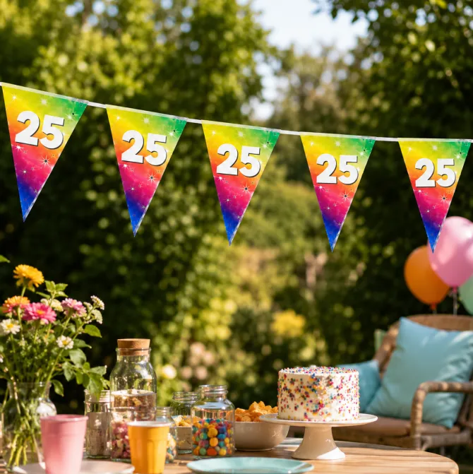 Vlaggenlijn regenboog 25 jaar - 6m (15 vlaggen)