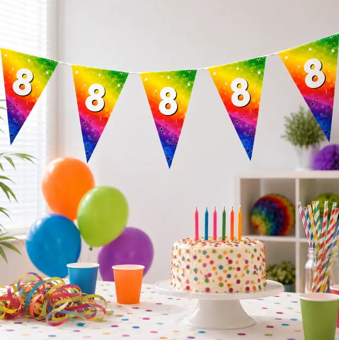 Vlaggenlijn regenboog 8 jaar - 6m (15 vlaggen)