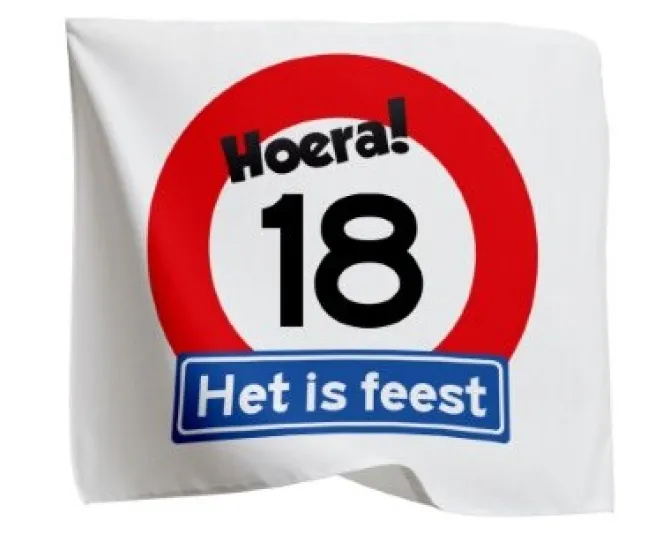 Vlag 18 jaar rood/wit 95cm x 95cm