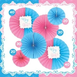 Waaiers gender reveal papier roze/blauw- 6 stuks
