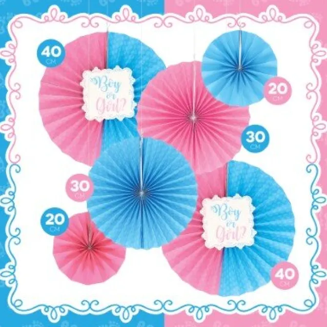 Waaiers gender reveal papier roze/blauw- 6 stuks