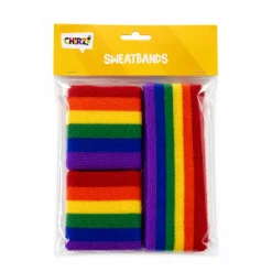 Zweetbandjes hoofd en pols regenboog - 3 stuks