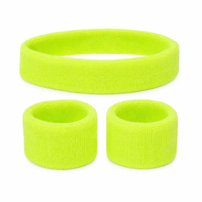 Zweetband set neon geel